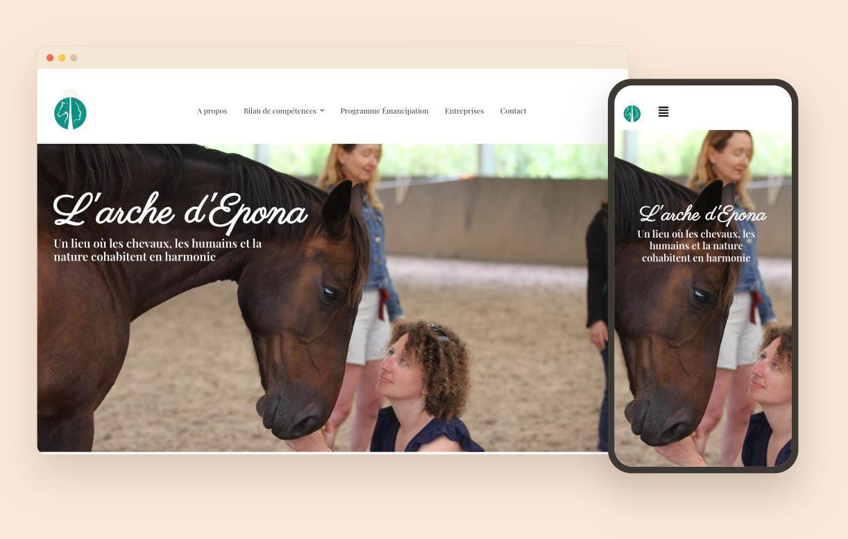 Aperçu ordinateur et mobile du site de L’Arche d’Epona