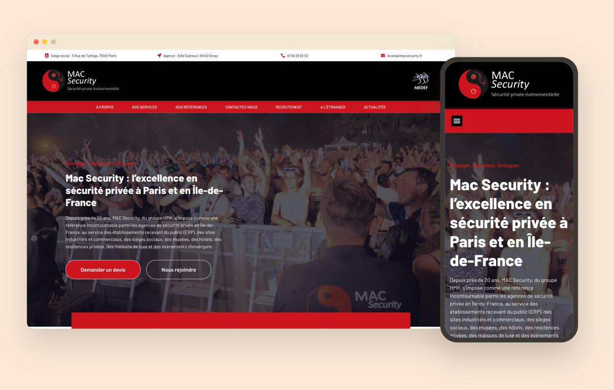 Aperçu ordinateur et mobile du site de MAC Security